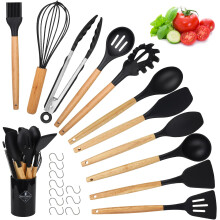Kitchen Utensil Set, hicoosee 22 Pieces Silicone Cooking Utensils Set, Natural Wooden Handles Cooking Tool BPA Free Non Toxic Non Stick Heat Resistant