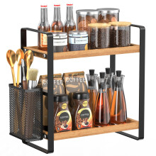 LEMIKKLE 2 Tier Spice Rack - Kitchen Storage & Organisation with Basket, Suitable for Coffee Station Organizer, Kitchen Organizer