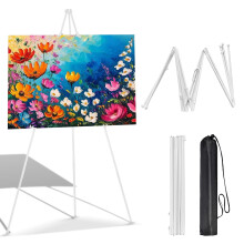 66 Inch White Easel Stand for Wedding Sign, Portable Artist Easel Stand Metal Floor Easel Stand Tripod, Thicken Display Easel Stand Adjustable Height