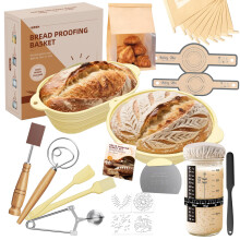 30Pcs Sourdough Starter Kit, 28cm Round & 29cm Oval Silicone Bread Proofing Basket,730ml Starter Jar,Easy to Fold and Washable,Microwave-Safe,Ideal