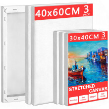 Mokani Stretched Canvas for Painting, 6 Pack 30x40 40x60cm (3 Pcs Each) Blank Large Canvas, Acid-Free Cotton 280GSM Triple Primed A2 A3 Painting