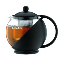 Caf? Ole CMP-07TP Everyday Round Tea Pot Infuser Basket Glass Teapot Loose Leaf 700 ml/24 oz, Black