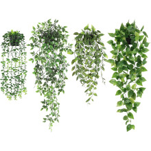 Koksi 4-Pack Artificial Hanging Plant with Pots- Realistic Green Plants Flowers - Indoor & Outdoor Faux Greenery for Home Decoration, Living Room,