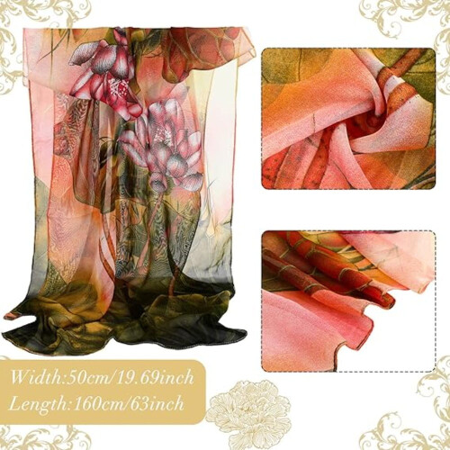 τεμάχια κασκόλ με floral print, μαλακά ελαφριά σάλι από σιφόν για γυναίκες, κομψό 2