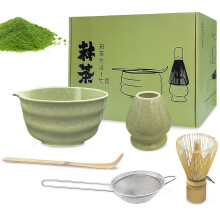Matcha Set Whisk and Bowl Kit, Matcha Tea Set Gift Includes Ceramic Bowl with Pouring Spout, Bamboo Spoon, Sifter, Bamboo Whisk and Broom Holder, for