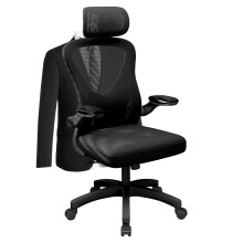 LUKVCIY Ergonomic Mesh Office Chair, High Back Desk Chair with Adjustable Headrest & Flip-Up Armrests, Swivel Comfy Chair for Home Office/Study, Black