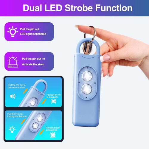 Personal Safety Alarm Rechargeable LED Keychain Blue 2