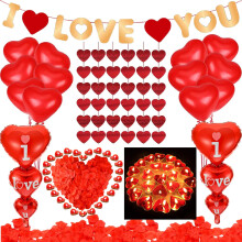 Romantic Decorations - Candles Petals Balloons Decorations Kit - 50 Red Heart Shaped Scented Candles,1000PCS Red Rose Petals,Heart Foil Balloons for