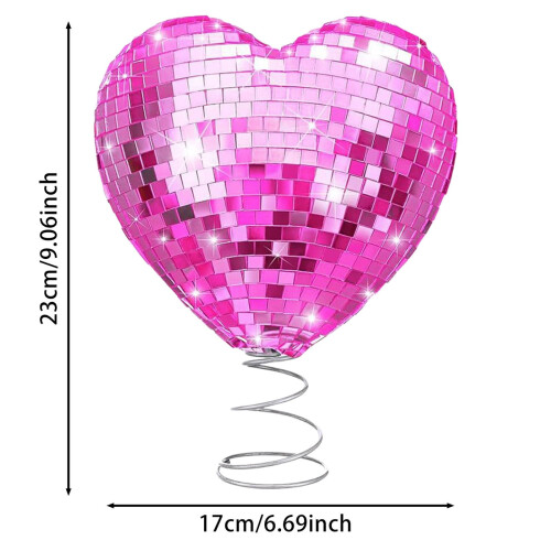Valentinsdags hjerteformet trætop – glitterrød, 23 cm 2