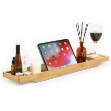 woodluv Slimline Bamboo Bathtub Caddy Tray Bridge Wooden Bath Rack Bathroom Accessory Bath Shelf Over Tub Bathroom Board Storage Shelf Tidy Relax