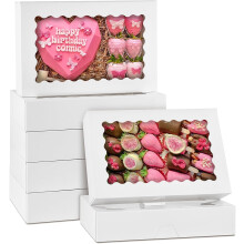 Sivaopa,6-Pack Bakery Boxes with Window, 12" x 8" x 2.5", Large White Cookie Box, Treat Boxes for Donuts Chocolate Covered Strawberries Pastries