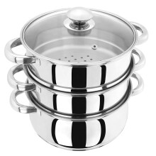 Judge Essential 3-Tier Stainless Steel Steamer - Thermic Based & Vented Glass Lid, Oven-safe Vegetable Steam Cooker with Cool Handles ?