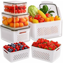 LATERN 5Pcs Fruit Storage Containers for Fridge with Removable Colanders, 4 In 1 Airtight Food Storage Container Leakproof Fridge Organizer Bins with