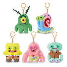 Fuggler SpongeBob 5-Inch Plush Keyring, 5 Pack, by ZURU ? Funny Ugly Monster Stuffed Animal with Human-Like Teeth, Collectible Bag Charm for Kids,