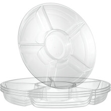 Junw 4 pack Clear Compartment Trays with 6 Section, Reusable Plastic Trays and Platters for Parties, 12" Serving Tray Perfect for Appetizers Snacks,