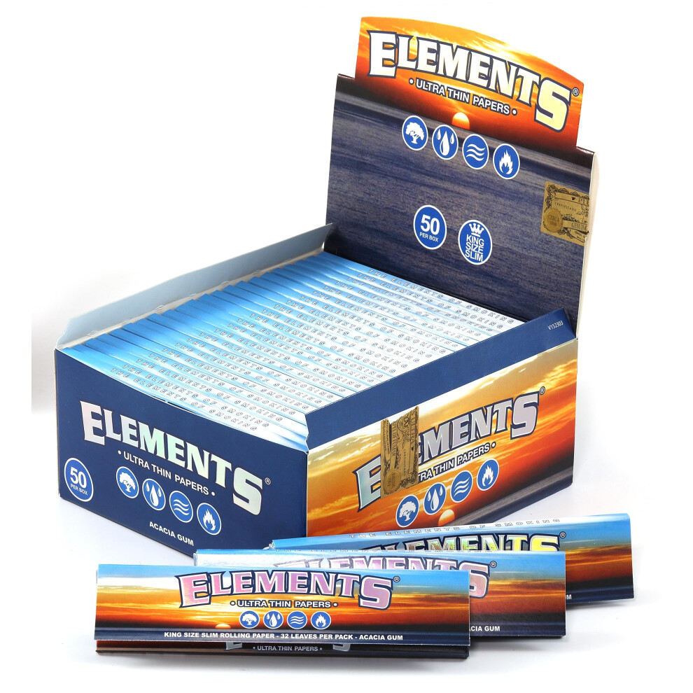 Elements 1 Box Slim King Size Ultra Thin Rice Rolling Paper - Total 1600 Papers