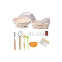 Bread Proofing Basket Set,Round & Oval Sourdough Proving Basket,100% Natural Rattan, Sourdough Bread Making Kit with Cloth Liner, Bread Lame, Dough