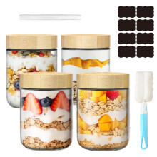 4-Pack 16oz Glass Mason Jars with Screw Lids - Leakproof Overnight Oats Containers, Wide-Mouth Salad & Yogurt Pots for Snacks,