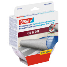 tesa Velcro Laying Tape On & Off ? Self-Adhesive Velcro Tape for Laying Carpets ? Non-Slip, Suitable for Wet Rooms and Underfloor Heating ? 10 m x 50