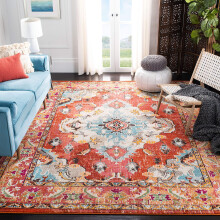 Safavieh Boho Chic Indoor Woven Rectangle Area Rug, Monaco Collection, MNC243, in Orange/Light Blue, 91 X 152 cm for Living Room, Bedroom or Any