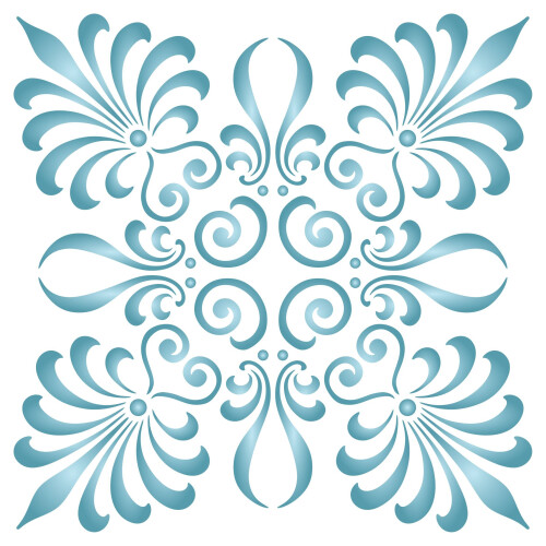 Palmette Square Stencil - 16.5 x 16.5cm (S) - Reusable Large Damask Accent Pattern Wall Stencil Template