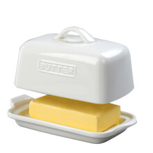 JSHKY Butter Dish Fits Either a Whole 250g or a Full 500g UK Butter Block, Large Ceramic Butter Container for Countertop, Porcelain Butter Storage,