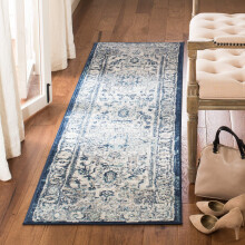 Safavieh Traditional Indoor Woven Runner Area Rug, Brentwood Collection, BNT851, in Light Grey / Blue, 61 X 244 cm for Living Room, Bedroom or Any