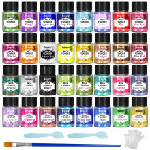 Roizefar Mica Powder, 32 Colours x 5 g Pearlescent Epoxy Resin Pigment Metallic Powder for Soap Paint, Jewellery Making, Nail Polish, Epoxy Resin,