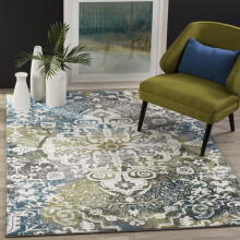 Safavieh Abstract Indoor Woven Rectangle Area Rug, Watercolor Collection, WTC669, in Ivory/Peacock Blue, 79 X 152 cm for Living Room, Bedroom or Any