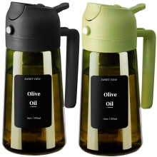 SWEET VIEW 2PCS Olive Oil Dispenser and Sprayer ? 16oz/470ml Glass Light-Proof Pour Bottle, Kitchen Gadgets Accessories for Air Fryer, Cooking, Salad,