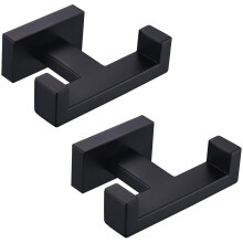 Angle Simple Bathroom Towel Hooks, Stainless Steel Shower Double Robe Coat Hooks for Wall, Matte Black, 2 Pack