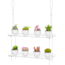 OtNiap 2-Tier Clear Acrylic & Wire Rope Hanging Window Plant Stand, 16x6x4 Inches, Supports 20 Pounds, Ideal for Growing Herbs, Succulents, Flowers