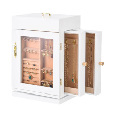 VEVOR Jewelry Box, 360? Rotating Jewelry Organizer with Magnetic Door, Acrylic Window and Built-in 4 Necklace Hooks, Spacious Storage Case with Metal