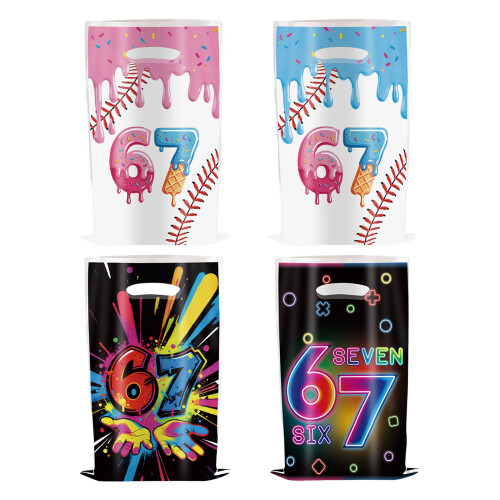 30Pcs Ice Cream Patterned Plastic Gift Bags 17x25cm-Black 67 1