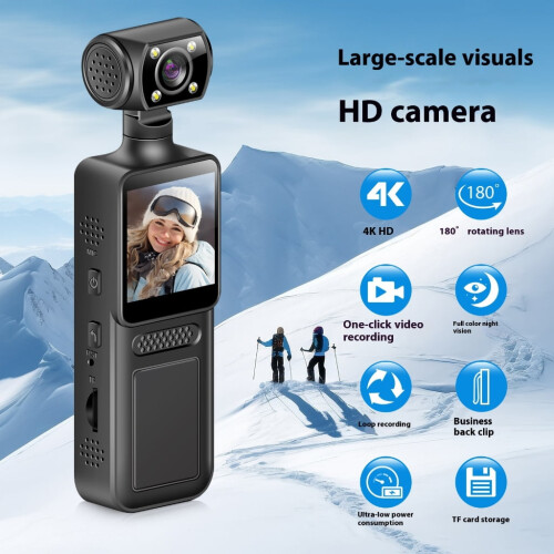 Φορητή κάμερα δράσης 4K-HD, περιστρεφόμενο WiFi 180, οθόνη LCD 1,3", κλιπ μικροφώνου – 1