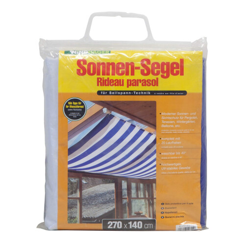 Windhager rope-pull sun sail, blue/white, 270 x 140 cm