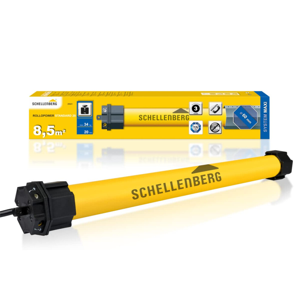 Schellenberg 20621 Roller Shutter Tube Motor For 60 Mm Octagonal Pipes For An Area Of Max. 8.5 M?, 34/20 Nm Rollopower Standard 20 Maxi Int, Orange 5051224586011