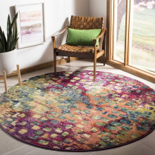 Safavieh Boho Rug for Living Room, Dining Room, Bedroom - Monaco Collection, Short Pile, in Pink and Multi, 160 x 160 cm