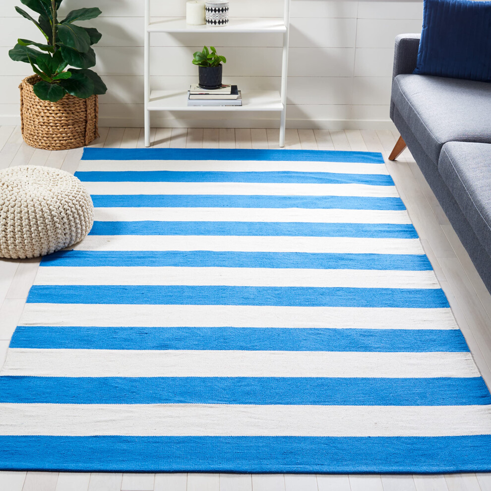 Safavieh Modern Indoor Flatweave Rectangle Area Rug, Montauk Collection, Mtk712, In Blue / Ivory, 152 X 244 Cm For Living Room, Bedroom Or Any Indoor