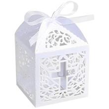 KAZIPA 50PCS Baptism Favor Boxes, 2.2''x2.2''x2.2''Laser Cut Favor Boxes with 50 Ribbons for Baby Shower Favors Baptism Decorations First Birthday