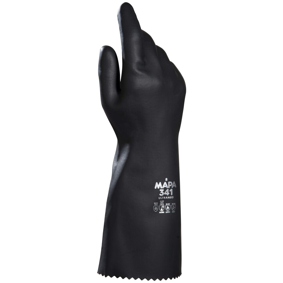 Mapa Professional Ultraneo 341 - Natural Latex Chemical Gloves In Smooth Neoprene, Providing Good Mechanical Resistance, Black Size 9 (1 Pair) 5051224577811