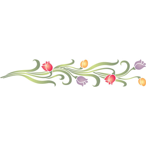 Tulip Stencil - 30.5 x 6.5cm - Reusable Flower Buds Border Wall Stencil Template