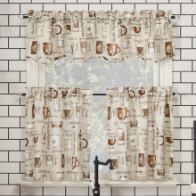 No. 918 Bristol Coffee Shop Semi-Sheer Rod Pocket Kitchen Curtain Valance and Tiers Set, 54" x 24", Ivory Off-White