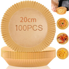 20 cm Round Baking Paper for Hot Air Fryer, 100 Pieces Baking Paper Cuts for 5L - 8L Hot Air Fryer, XL XXL Air Fryer, Baking Paper Sections,
