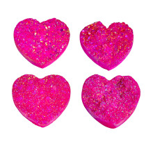 GEMKORA (4 pcs) Pink Quartz Druzy Heart Gemstones, Home, Office, Living Kitchen, Room Decor, Loose Gems, DIY, Wire Wrapping, Reiki, Wikka, Healing