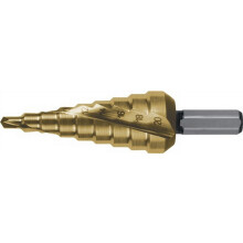 RUKO HSS Spiral Fluted Step Drill Bit with Split Point, Tin Finish, 4.0-20.0 mm Diameter, Size 1, 75.0 mm Length, R101051T