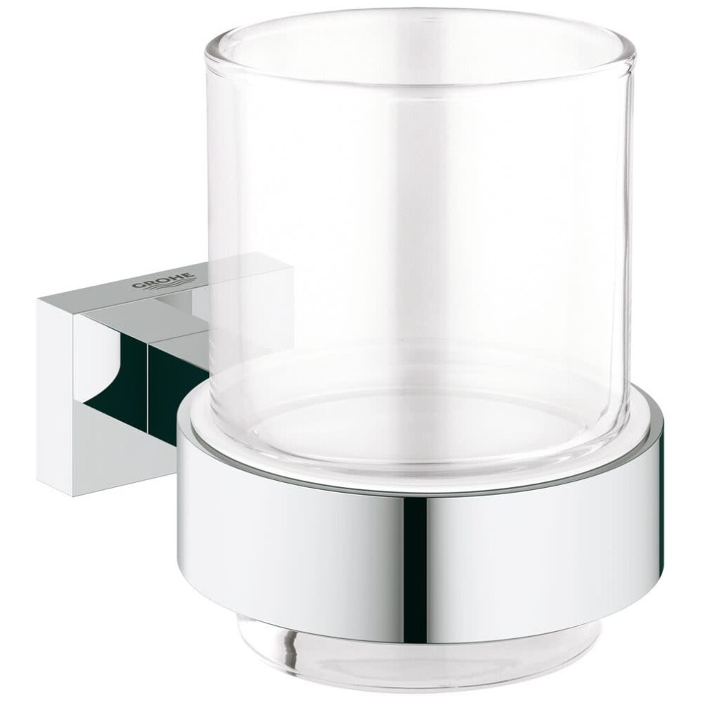 Grohe 40755001 Essentials Cube Glass Holder With Glass Silver