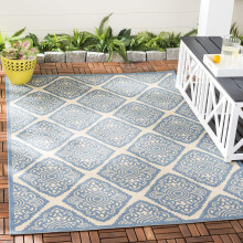 Safavieh Medallion Indoor/Outdoor Woven Rectangle Area Rug, Beachhouse Collection, BHS132, in Cream / Blue, 122 X 183 cm for Garden, Patio or Any