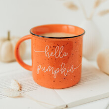 Mimi&Tone Hello Pumpkin Coffee Mug Porcelain XL, Large Ceramic Mug (400 ml), Favourite Cup, Jumbo Cup, Autumn Decoration Gift, XXL Stoneware Tumblr