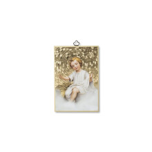 BONELLA BROTHERS Bonella Brothers | Sacred picture on 8mm poplar MDF wood with golden foil mosaic of Baby Jesus with Prayer on the back 10 x 15 cm |